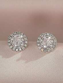 1 Paar runde elegant verzierte Zirkonia Ohrstecker, geeignet für Hochzeitskleider von Frauen, Dates, Valentinstaggeschenk