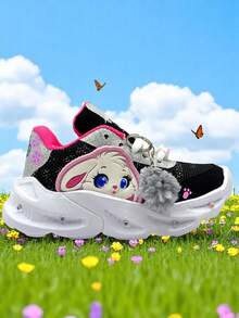 TENIS 3031 DE NIÑAS CON SUELA DE FOCO CON ESTAMPADO DE CONEJO COLORES UNICOS, CUENTA CON UNA SUELA LIGERA Y RESISTENTE AL DESGASTE, MATERIALES TRASPIRABLES Y COMODOS - Negro Fiusha - Ver 2