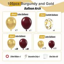 105pcs Burgundy & Gold Balloon Arch Kit, Suitable For Baby Shower, Anniversary, Birthday, Graduation, Bridal Party Decor