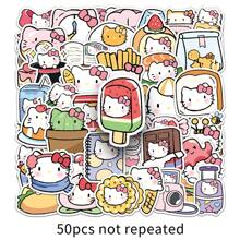 Sanrio 50 PCs Funny Cute Q-Version Kitty Cat Stickers For Laptops, Water Bottles, Diaries, Suitcases, Cars, Wardrobes And Other DIY Decorative Stickers,Back To School,School Supplies