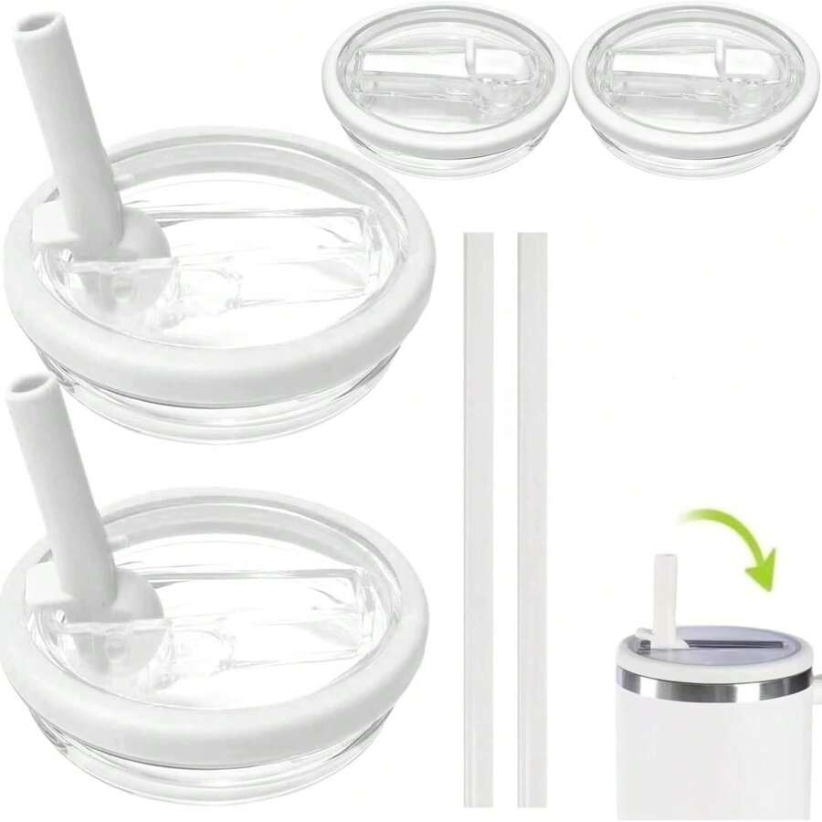 Flip Straw Lid With Straws, New 40oz Tumbler Flip Straw Lid For Spill Proof Tumbler Lids, Replacement And Leak-Proof, Resistant Tumbler Lids, Ideal For Sports & Camping, Good For Work Exercise Run And Drink Water - Trắng 2 bộ - Xem 1