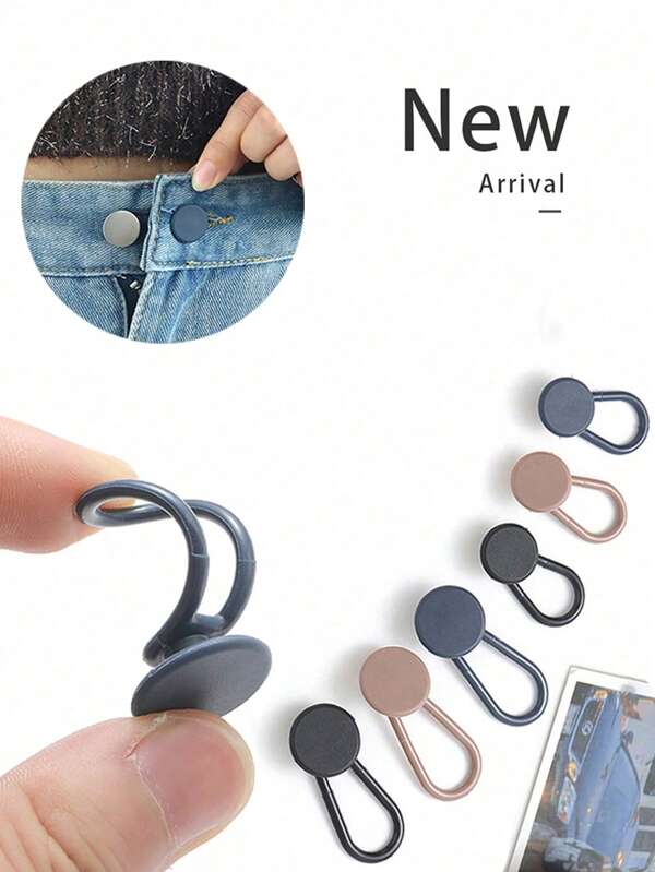 6pcs Women's Elastic Button Pants Waist Extender With Metal Button Hook & Extender