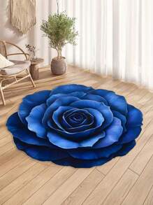1pc Blue Rose Floral Element Area Rug, 3D Visual Enlargement, Machine Washable & Dirt-Resistant; Living Room Rug, Bedroom Rug, Entryway Rug, Kitchen Rug, Bathroom Rug, Gaming Room Rug, Study Room Rug, Home Decor