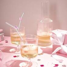 1/4/7 Packs Reusable Glass Straws Set With Bow Charm And Cleaning Brush- Shatter-Resistant Bent Drinking Straws Set - Shatterproof Straws Party Decoration Bow Party Pretty Bachelorette Decoration Bridal Engagement Drinks-Elegant Straws For Cocktails, Smoothies & Cold Drinks Juice, Smoothies, Milkshakes, Tea, Back To School Supplies - Multicolor - View 6