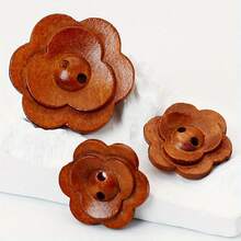 10pcs Vintage Wooden Buttons | Double-Sided Flower Design In Rich Red & Brown, Ideal For Coats, Blazers, Cardigans, And Crafts, Sewing Notions & Supplies - Multicolor - View 6