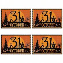1 pieza/4 piezas Manteles individuales de lino de Halloween, manteles individuales para el desayuno o la cena, accesorios de cocina, fáciles de limpiar, aptos para fiestas de Halloween, mesa de comedor, hogar, restaurante, decoración de restaurante, con diseños de calabaza, bruja y fantasma