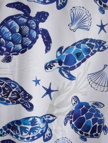 Men's Casual Turtle & Shell Print Short Sleeve Shirt, Summer - Multicolor - View 7