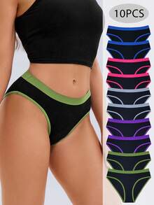 [10pcs Soft Women's Cotton Pants Underwear ] 10pcs Set Of Women's Cotton Pants,Elegant, Fashionable, Soft And Skin Friendly Underwear, Suitable For Daily Commuting, Women'S Underwear - 彩色 - 查看 2