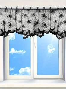 1 Pieza de Cortina Valance de Encaje Negro con Telaraña, Decoración de Fiesta de Halloween, Bufanda para la Chimenea, Cortina para Puerta, Pantalla de Lámpara, Cortina Corta Tipo Cenefa Apropiada para Gabinete, Cocina, Decoración del Hogar, Decoración de la Habitación
