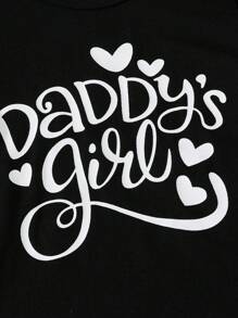 2pcs Baby & Toddler Girls' Casual Cute Puff Sleeve Letter Print T-Shirt And Cow Print Bow Hem Pants Set, Spring/Summer