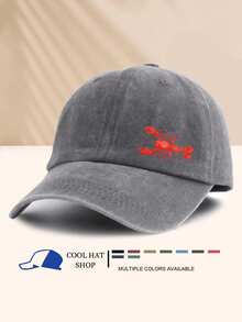 1 件复古水洗龙虾印花棒球帽，酷炫嬉皮嘻哈弧形帽檐帽，可调节防紫外线太阳帽，男女通用爸爸帽 - 水洗帽 - 查看 9