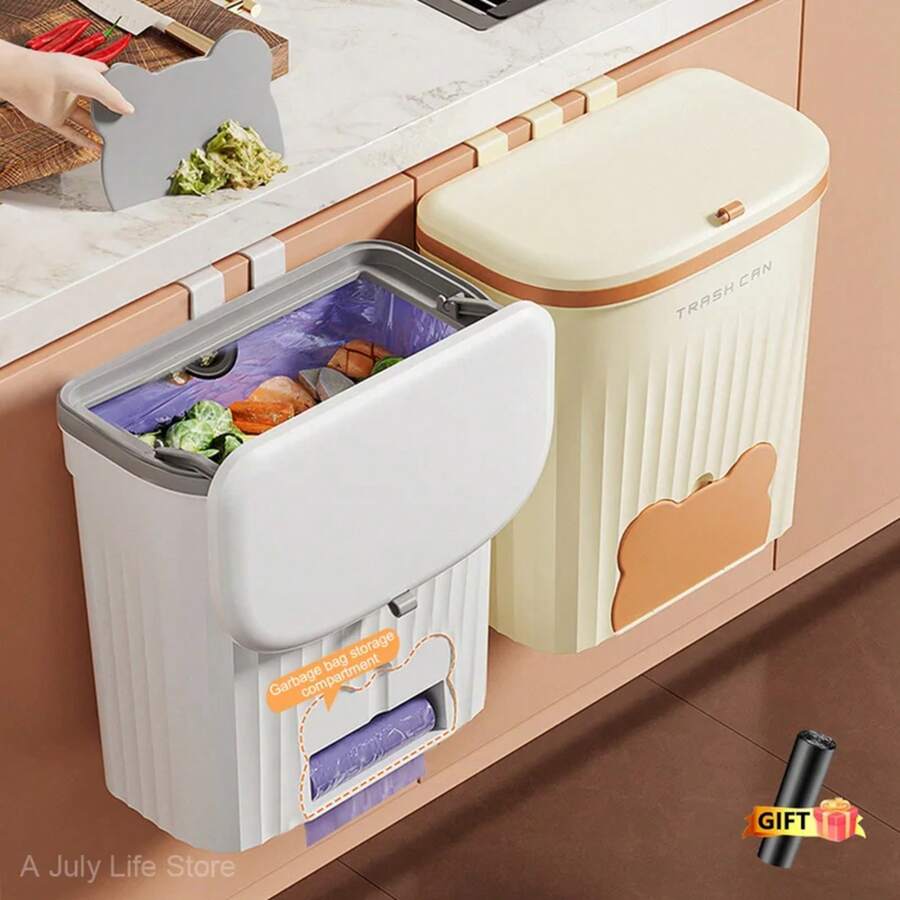 8.5/12L Kitchen Wastebasket Wall Mounted Trash Can With Lid Bathroom ...
