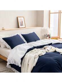 3-Piece Down Duvet Cover Set, Double Tone Ruffle Pattern Soft And Comfortable Down Duvet Cover, Bedding Set, Suitable For Bedrooms And Guest Rooms (1 * Down Duvet Cover+2 * Pillowcase, Coreless)