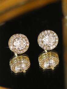 1 Paar runde elegant verzierte Zirkonia Ohrstecker, geeignet für Hochzeitskleider von Frauen, Dates, Valentinstaggeschenk