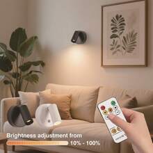 1pc Wireless Spotlight, LED Night Light With 3 Color Modes To Choose From, USB Powered, Rechargeable Wall Light With Remote Control, Suitable For Artwork And Plant Display - Warm Light/white Light/neutral Light - View 2