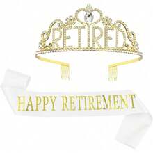 New  Retirement Party Drations Retired Tiara/Crown, Retired Sash For Women Retirement Gifts, Retirement Party Pli, Gifts, Favors (Gold) - Gold - View 1