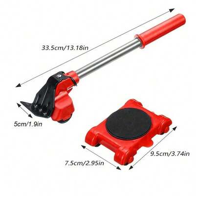 5pcs Heavy Duty Furniture Dolly Set With 360° Swivel Casters - Sturdy Metal Frame And Reinforced Plastic Structure, Vibrant Red Color - Non-Electric Multipurpose Tool, Easy To Move Furniture For Home, Office, Hotel And Commercial Use