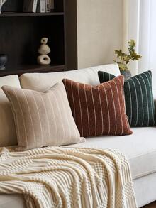 1pc Chenille Striped Jacquard Cushion Cover (No Insert), Fashionable Minimalist Modern Luxury Heavy Chenille Striped Jacquard Pillow Sham, Suitable For Daily Home, Sofa, Bed Decoration, All Seasons