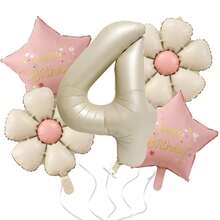 5pcs/Set Matte Milky White Small Flowers, Pink Stars, 32-Inch Number Decoration Suitable For Birthday Party, Anniversary - 彩色 - 查看 7