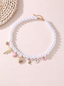 1 colar com pingente de pérola falsa, cereja, morango e margarida, elegante e moderno, acessório para mulheres, uso diário, festa, feriado
