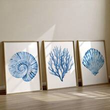 Set di 3 stampe su tela, senza cornice, di arte murale estiva costiera, con motivi minimalisti acquerellati, con coralli e nautili, in stile nautico boho, per dormitori, soggiorno, camera da letto, decorazione moderna per la casa, arredamento per case al mare