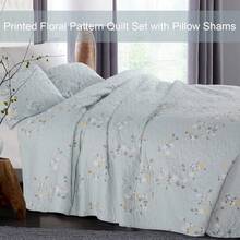 Local Delivery, Fat Quilt Set -Reversible Boho Quilt Set Queen Size, 3 Pieces Patchwork Gray All Season Bedspreads, Ultra Soft Floral Coverlet Bedding Set With Printed Pattern (1 Quilt, 2 Pillow Shams) - Floral-light Blue - View 2