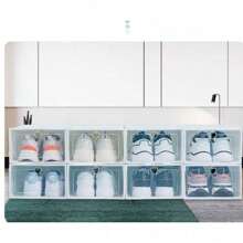 24pcs Shoe Storage Box Stackable, Clear Plastic Shoe Boxes 34x23x14cm - Foldable Shoe Organizer Containers With Lids Transparent Plastic Storage Box Suitable For Women White