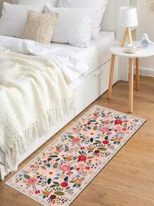 1pc Bohemian Vibrant Floral Area Rug, Colorful Flower Decor Carpet For Living Room, Bedroom, Entryway, Kitchen, Bathroom, Gaming Room, Study, Durable And Easy To Clean