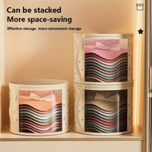 1pc Fashionable Bear Design Hat Storage Bucket, Round Stackable Hat Container With Large Front Window, Portable Zippered Clothes Storage Basket, Suitable For Beach Hats And Wide-Brim Hats, Gender Reveal Party, Perfect For Birthdays, Weddings, Parties, The Perfect Gift For Colleagues, Friends, And Family, Back To School
