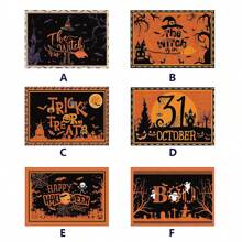 1 pieza/4 piezas Manteles individuales de lino de Halloween, manteles individuales para el desayuno o la cena, accesorios de cocina, fáciles de limpiar, aptos para fiestas de Halloween, mesa de comedor, hogar, restaurante, decoración de restaurante, con diseños de calabaza, bruja y fantasma