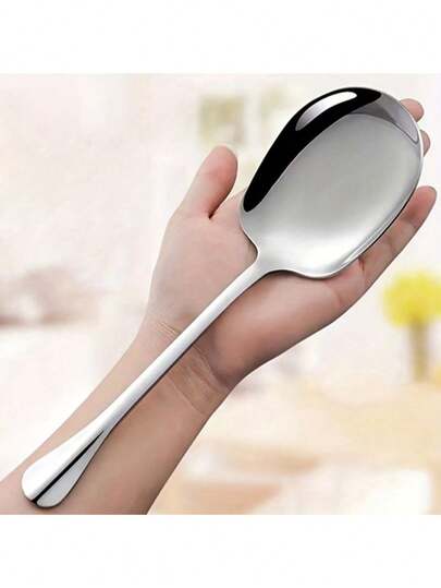 1 pieza Cuchara de servir duradera, cuchara de acero inoxidable de cabeza cuadrada de gran tamaño para sopa, gachas de avena, arroz y platos dulces y salados