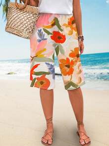 时尚百搭的花卉印花女式夏季短裤，轻盈优雅，适合休闲、旅行、工作、度假和海滩 - 彩色 - 查看 1