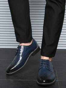 Plus Size Men's Brogues Pointed Toe Business Casual Dress Shoes, Blue, Party & British Style