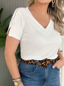 CLOTHING WOMEN'S SHORT SLEEVE V-NECK DUNA BLOUSE - trắng - Xem 2