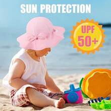 Binomata Sombrero de cubo de unicolor para niñas de 0 a 6 años, protección solar, ajustable, impermeable, ala ancha, sombrero de playa, protección UV UPF50+