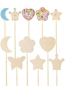 12 Pieces Of Handmade Wooden Products, 2D Fairy Wands, Magic Wands, Princess Wands, Puzzles, Hand-Painted Wood Pieces, DIY Suitable For Birthday Parties, Christmas, Easter And Other Festivals (2 Wands Of Each Shape, 2 Stickers, Random Colors).