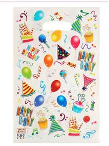 50pcs Birthday Gift Bags, White Birthday Plastic Square Hand-Carry Gift Bags, Party Gift Candy Bags - White - View 2