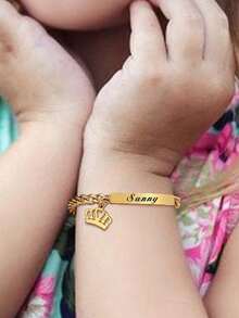 1 件个性化女孩和男孩名字手链，定制 18k 镀金不锈钢条 ID 皇冠手链，定制婴儿礼物，适合儿童女孩和男孩的精致礼物，迎婴派对，亲子活动，家庭爱，爱情主题家庭游戏，DIY 工艺品（情人节），准妈妈礼物，有趣的秘密圣诞老人礼物，母亲节礼物，返校冬季礼物创意男孩女孩情人节 - 金色 - 查看 5