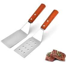 Set Of 2 Pieces Stainless Steel Steel Spatulas, Multipurpose Spatula, Cooking Utensil Set With Wooden Handle, Pizza Spatula, Hamburger Turner - Cooking & Frying Turner Spatula For Barbecue, Grilling And Flipping Steak - Essential Durable Cookware
