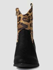 GLOBALWIN Women's The Western Wear Fashion Cowboy Cowgirl Free Birds Country Concert Disco Outfits Low Heel Walking Boots For Ladies Fall Boots Halloween Season - 豹紋黑色 - 查看 7