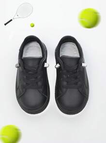 1 Pair Fashionable, Comfortable And Lightweight Spring Children's Sports Shoes, Summer Leather Upper Big Kids Running Shoes, Students' Daily Wear Anti-Slip Durable EVA Outsole, Molded Insole Design, Soft Bottom Toddler Shoes, Suitable For Daily Wear And Running