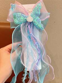 1pc Women's Ombre Glitter Hair Clip, Mermaid Princess Style Chiffon Bowknot Streamer Barrette Without Card