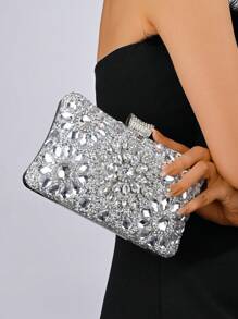 Bolso de noche con forma de caja decorado con diamantes para mujer, bolso de mano con cristales de girasol y strass para boda romántica, fiesta formal, baile de graduación, citas, adecuado para cena, baile, reuniones