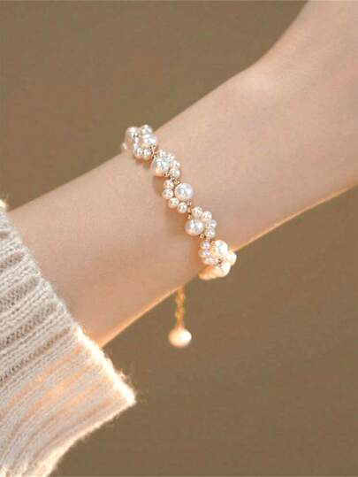 1pc Elegant Women's Simple Faux Pearl Cat Claw Bracelet, Ideal For Bridal Wear