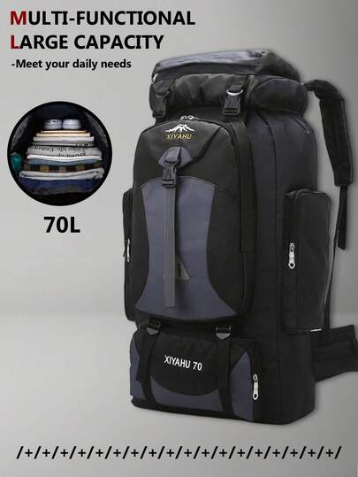 70L Multi-Functional Hiking Backpack, Large Capacity Travel Bag, Lightweight Breathable Shoulder Bag, Multi-Pocket Hiking Pack, Wet & Dry Separation Luggage Bag, Independent Shoe Compartment Camping Bag, Fashionable Ski Bag, Suitable For Travel, Vacation, Hiking, Skiing, Shock-Absorbing, Hiking, Camping, Outdoor Sports, Holiday Gift, Birthday Gift