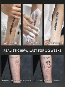 1Pc Fake Tattoo Temporary Tattoos Semi Permanent Tattoo Y2K Western Pattern Waterproof Sweatproof Last For 1-2 Weeks Realistic Herbal Juice Anti-Friction Non-Reflective Black For Men Tattoo Stickers For Arm, Chest, Leg, Abdomen, W - Black - View 4