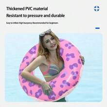 1 pieza Aro de natación inflable, diseñado con múltiples elementos como estampado de leopardo y conchas marinas, apto para adultos, fabricado con material de PVC grueso, apto para piscina inflable, piscina, fiesta