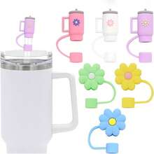 1/4/6/8/9 Stück Cartoon Blumen geformte Silikon Strohhalm Abdeckung für Becher, wiederverwendbare Strohhalm Abdeckung luftdicht und staubdicht, spritzwassergeschützte Strohhalm süße Abdeckung Accessoires Heim Zimmer Dekoration Party - Verschiedenfarbig - Übersicht 23