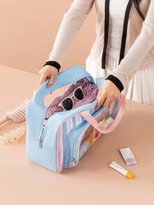 1pc Transparent Travel Makeup Bag, Dopamine Swim Bag With Dry & Wet Separation, Large Capacity Toiletry Bag, Waterproof Gym Bag, PVC & PU Leather - Multicolor - View 4