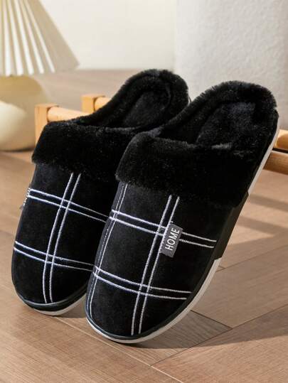 Memory Foam Slippers For Men Home Plaid Fluffy Winter Indoor Shoes Warm Plush Non-Slip Big Size House Slippers Male Fashion 2025 Female
